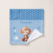 Niedlicher Affe tragen Namen polka dots stars blau Waschlappen (Waschlappen)
