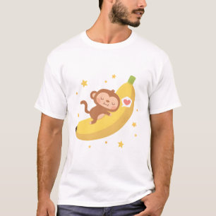 Niedlicher Affe umarmt Bananenmoon T-Shirt
