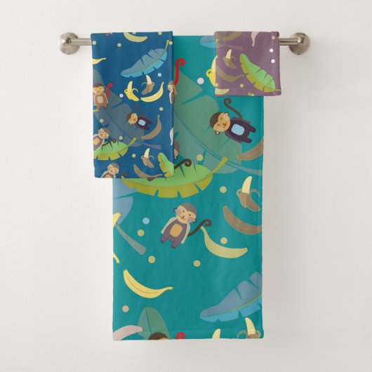 Niedlicher Affe und Bananen im Baummuster Badhandtuch Set (Insitu)