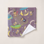 Niedlicher Affe und Bananen im Baummuster Badhandtuch Set (Waschlappen)