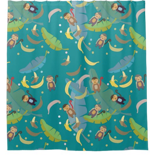 Niedlicher Affe und Bananen im Baummuster Duschvorhang (Vorderseite)