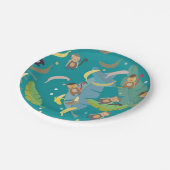 Niedlicher Affe und Bananen im Baummuster zum Gebu Pappteller (Schrägansicht)