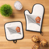 niedlicher Affe unter dem Pflaster Ofenhandschuh & Topflappen-Set (Oben Unten)