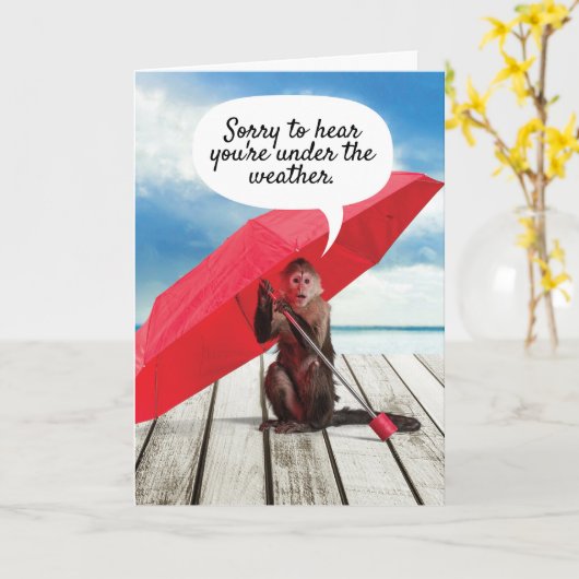 Niedlicher Affe unter dem Wetter wird gut Karte (Gelbe Blume)