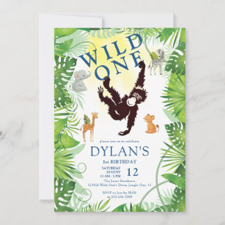 Niedlicher Affe Wild One Jungle Safari Junge 1. Ge Einladung