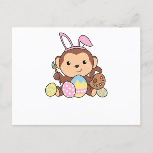 Niedlicher Affe zu Ostern mit Ostereiern als Oster Postkarte