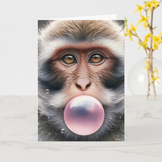 Niedlicher Affenblasen Blasen Blase Gum Blank Karte (Gelbe Blume)