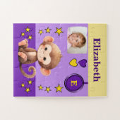Niedlicher Affenname Foto Name lila Gelbe Kinder Puzzle (Horizontal)