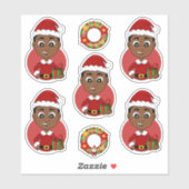 Niedlicher afrikanischer Weihnachtsjunge Cartoon Aufkleber (Blatt)