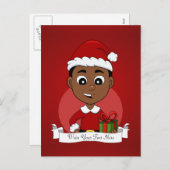 Niedlicher afrikanischer Weihnachtsjunge Cartoon Feiertagspostkarte (Vorne/Hinten)