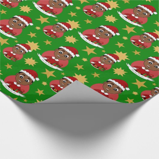 Niedlicher afrikanischer Weihnachtsjunge Cartoon Geschenkpapier (Ecke)