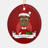 Niedlicher afrikanischer Weihnachtsjunge Cartoon Keramik Ornament (Links)