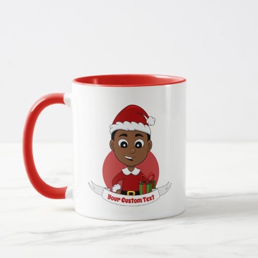 Niedlicher afrikanischer Weihnachtsjunge Cartoon Tasse (Links)