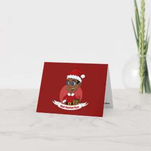 Niedlicher afrikanischer Weihnachtsjunge mit Brill Karte