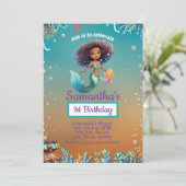 Niedlicher Afro Mermaid zum Geburtstag Einladung f (Stehend Vorderseite)