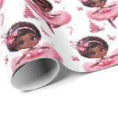 Niedlicher Afroamerikaner Ballerina Pink Weihnacht Geschenkpapier (Rolleneckpunkt)