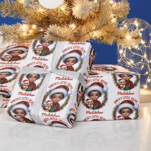 Niedlicher Afroamerikaner mit Welpenweihnachtsfest Geschenkpapier (Feiertage)