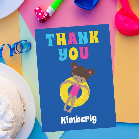 Niedlicher Afroamerikaner Swim Girl Personalisiert Dankeskarte
