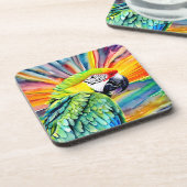 Niedlicher AI-generierter Grüner Papagei im Wasser Getränkeuntersetzer (Linke Seite)