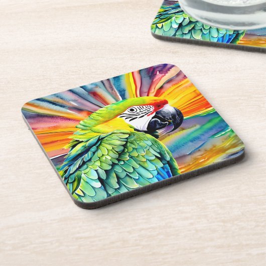 Niedlicher AI-generierter Grüner Papagei im Wasser Getränkeuntersetzer (Linke Seite)