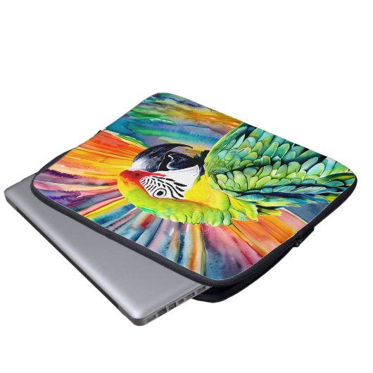 Niedlicher AI-generierter Grüner Papagei im Wasser Laptopschutzhülle (Vorne Knopf)