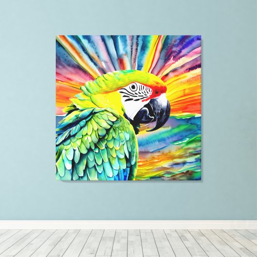 Niedlicher AI-generierter Grüner Papagei im Wasser Leinwanddruck (Insitu (Holzboden))