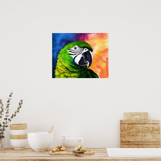 Niedlicher AI-generierter Grüner Papagei im Wasser Poster (Küche)