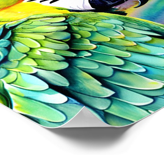 Niedlicher AI-generierter Grüner Papagei im Wasser Poster (Ecke)