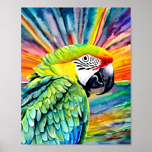 Niedlicher AI-generierter Grüner Papagei im Wasser Poster (Vorne)