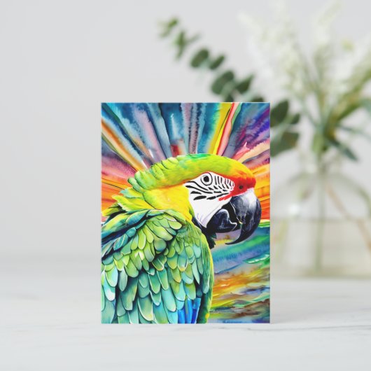 Niedlicher AI-generierter Grüner Papagei im Wasser Postkarte (Stehend Vorderseite)