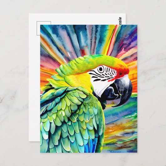Niedlicher AI-generierter Grüner Papagei im Wasser Postkarte (Vorne/Hinten)