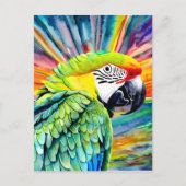 Niedlicher AI-generierter Grüner Papagei im Wasser Postkarte (Vorderseite)