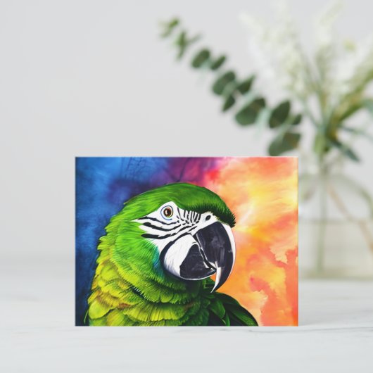 Niedlicher AI-generierter Grüner Papagei im Wasser Postkarte (Stehend Vorderseite)