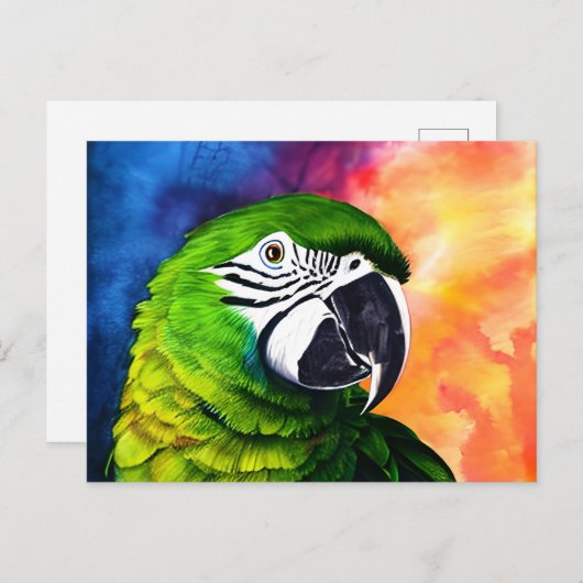 Niedlicher AI-generierter Grüner Papagei im Wasser Postkarte (Vorne/Hinten)