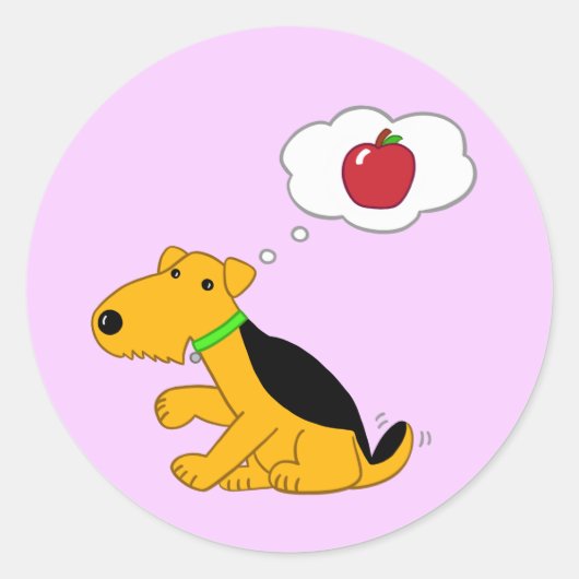 Niedlicher Airedale Hund denkt über einen Apple-Au Runder Aufkleber (Vorderseite)