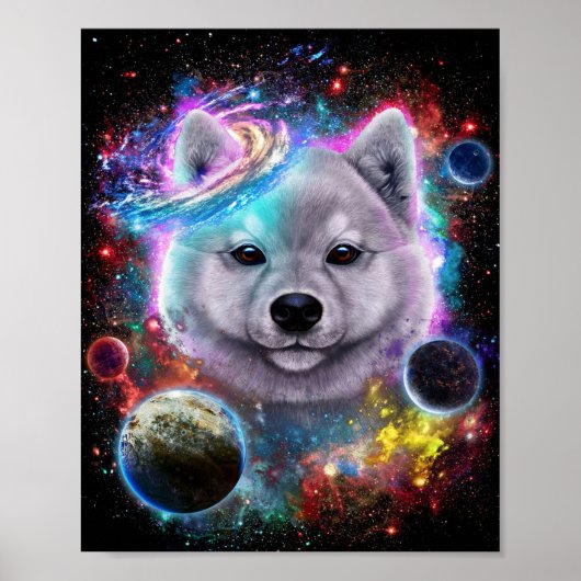Niedlicher Akita Hund im Weltraum | Galaxy Print Poster (Vorne)