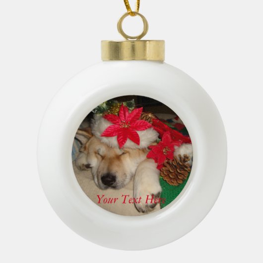 niedlicher Akita Hund schlafend Weihnachtsmützen Keramik Kugel-Ornament (Vorderseite)