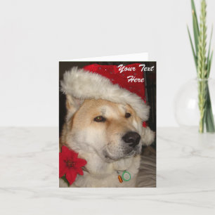 Niedlicher Akita-Hunderotes Weihnachtsmannmütze Feiertagskarte
