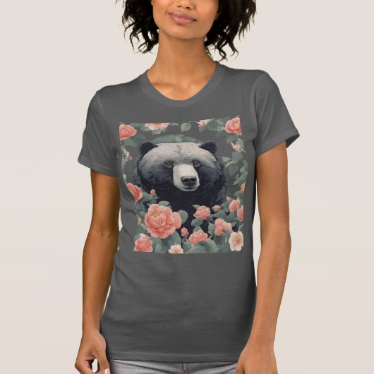 Niedlicher Alabama-Schwarzbär umgeben von Kamelien T-Shirt (Vorderseite)