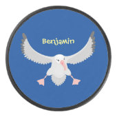 Niedlicher Albatross-Vogel mit Cartoon Eishockey Puck (Vorderseite)