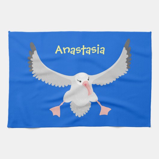 Niedlicher Albatross-Vogel mit Cartoon Geschirrtuch (Horizontal)