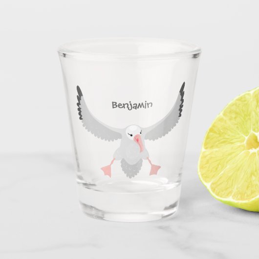 Niedlicher Albatross-Vogel mit Cartoon Schnapsglas (Vorderseite)