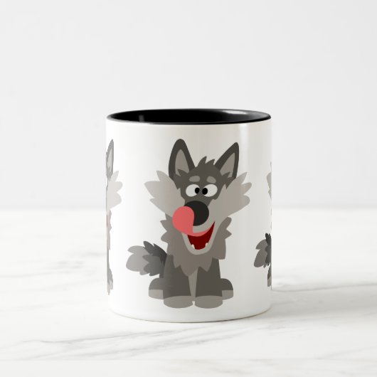 Niedlicher Alberner Cartoon Wolf Zweifarbige Tasse (Mittel)