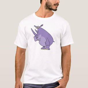 niedlicher alberner lila Rhinozeros-Cartoon T-Shirt