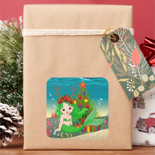 Niedlicher Algenbaum Quadratischer Aufkleber (Feiertag)