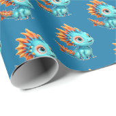 Niedlicher Alien-Drache, türkis -  Geschenkpapier (Rolleneckpunkt)