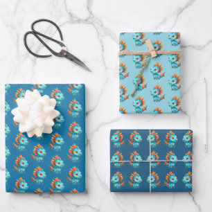 Niedlicher Alien-Drache, türkis -  Geschenkpapier Set