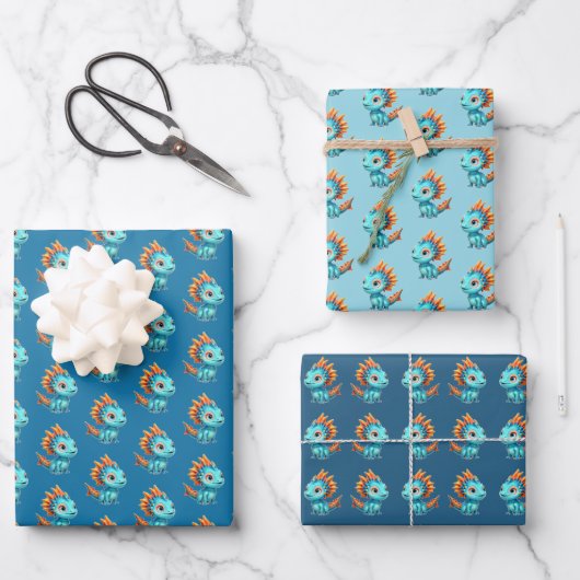 Niedlicher Alien-Drache, türkis -  Geschenkpapier Set (Vorderseite)