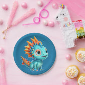 Niedlicher Alien-Drache, türkis - Pappteller (Party)