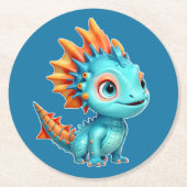 Niedlicher Alien-Drache, türkis -  Runder Pappuntersetzer (Vorderseite)